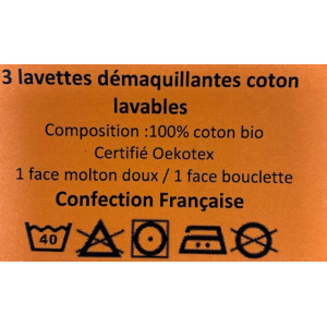 LOT DEMAQUILLANT COTON BIO LAVETTES LOT DE 3