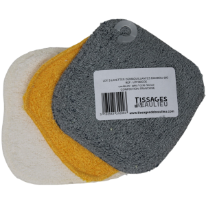 LOT DEMAQUILLANTS MICROFIBRE BAMBOU GRIS OCRE ECRUE LOT 3